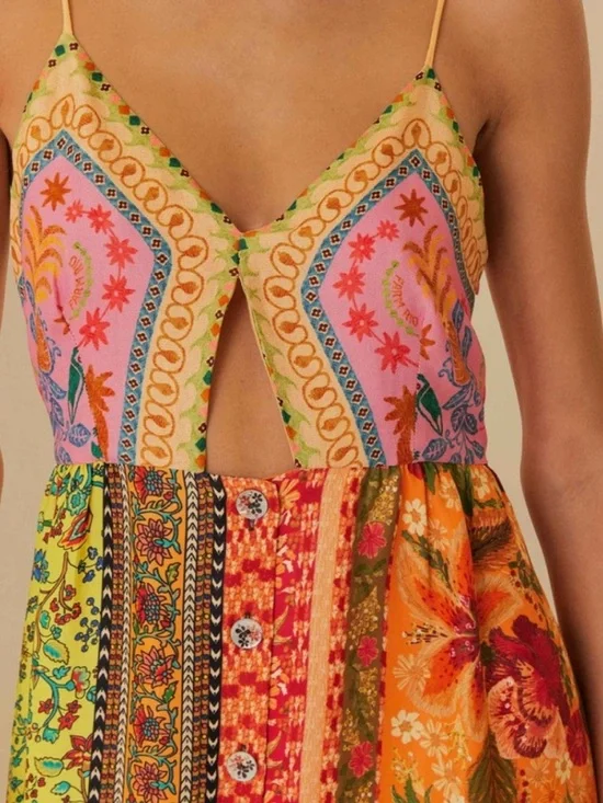 FARM Rio Multicolor Mixed Scarves Lenzing Ecovero Viscose Mini Dress - Picture 3 of 6